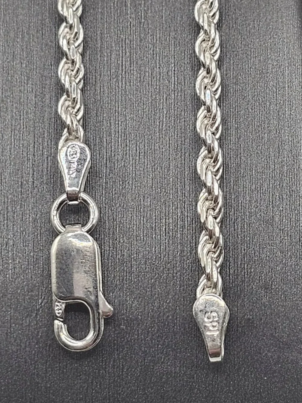 Sterling Silver 925 High Polished Diamond Cut Rope Bracelet 2.5mm 7 inches